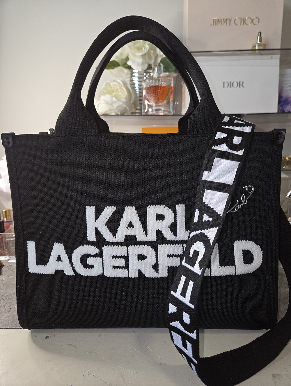 Karl Lagerfeld Black and White Logo Tote Bag